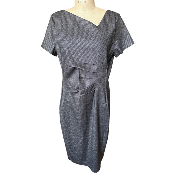 DONNA KARAN New York Asymmetric Pleated Sheath Dress Black/silver Gray Size 16 - Picture 3 of 8